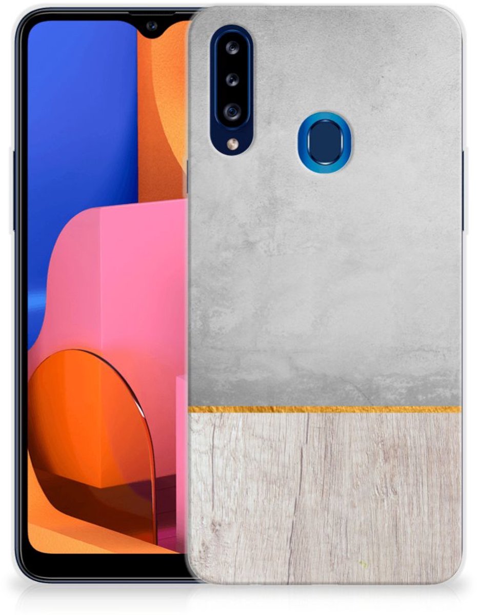 Samsung Galaxy A20s Bumper Hoesje Wood Concrete