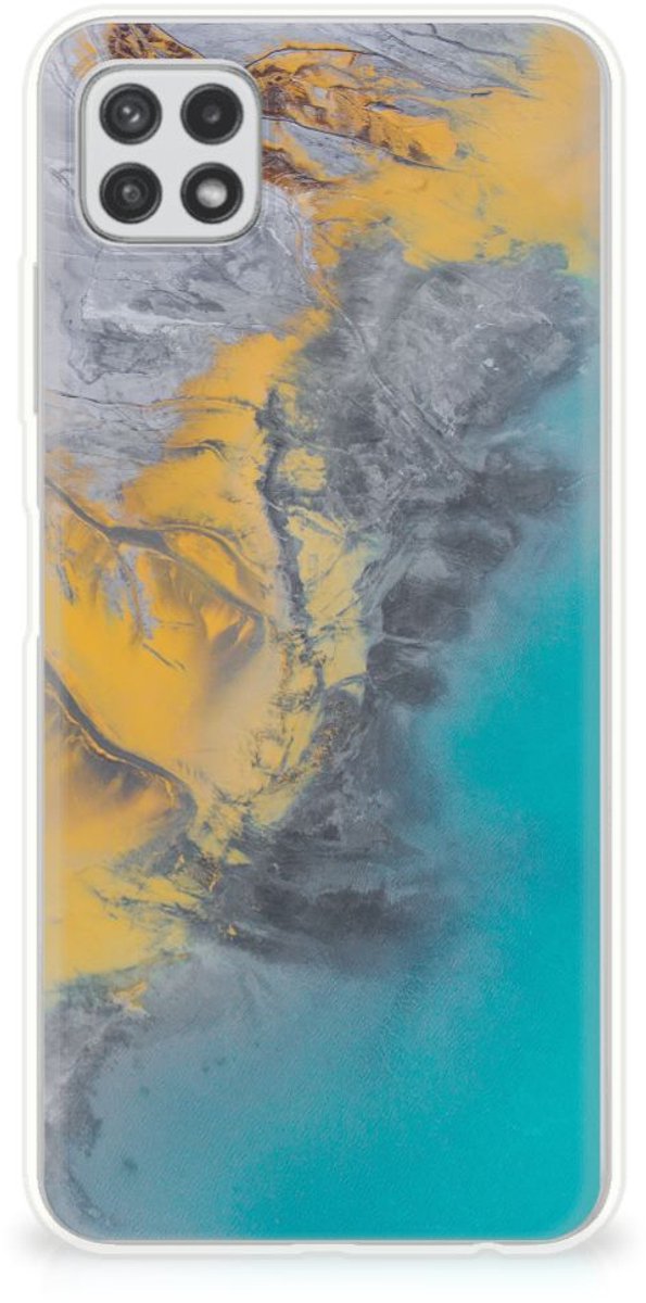 Back Cover voor Samsung Galaxy A22 5G TPU Siliconen Hoesje Marble Blue Gold
