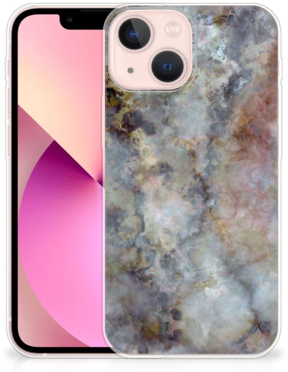 Back Cover voor iPhone 13 mini TPU Siliconen Hoesje Marmer Grijs