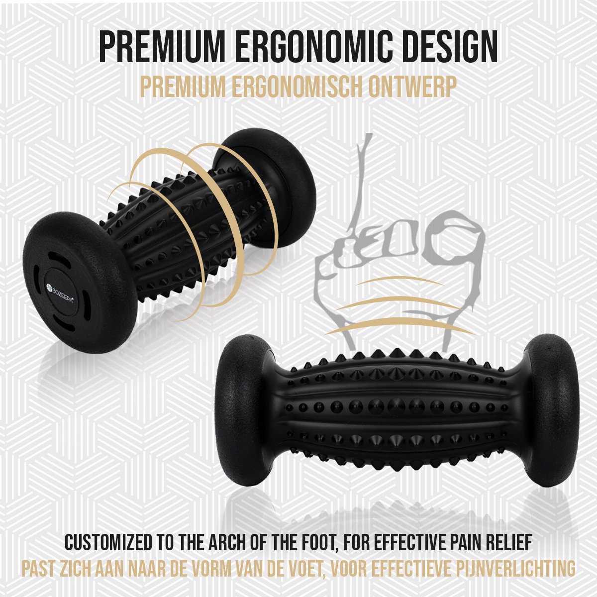 BOZEERA Voetmassage Roller Set - Voetroller - Spiky Massageballen - Massage Bal - Triggerpoint Bal - Plantar Fasciitis - Massageroller Set (3 stuks) - Inclusief Video Poster & Tas thumbnail 2