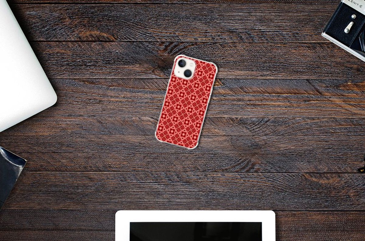 TPU Case Anti-Shock voor iPhone 13 Doorzichtige Silicone Hoesje Batik Rood