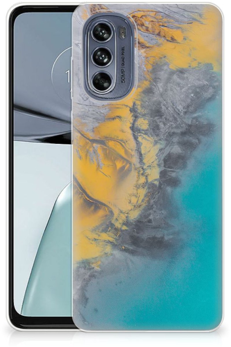 Motorola Moto G62 5G TPU Siliconen Hoesje Marble Blue Gold