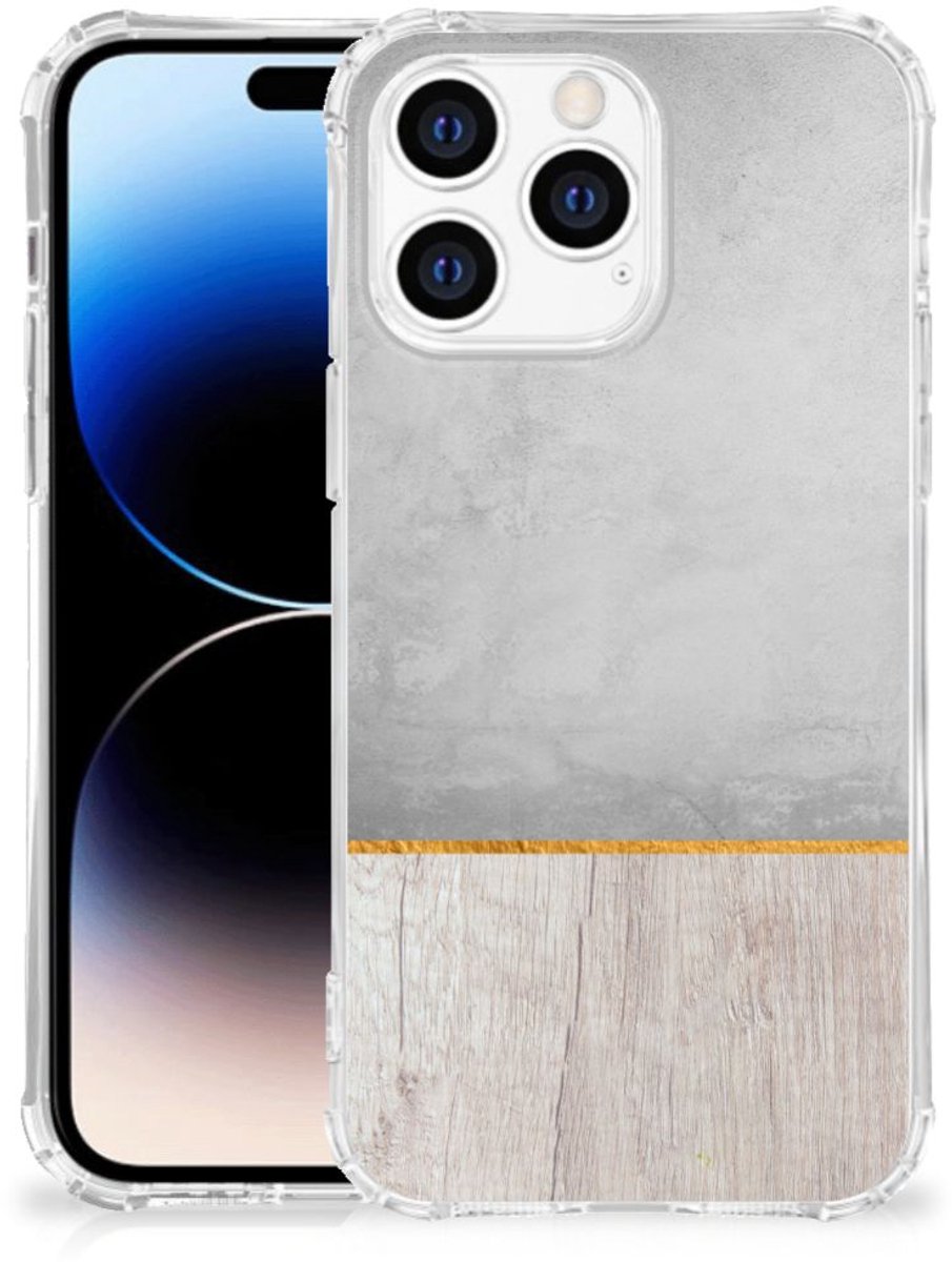 TPU Case Anti-Shock voor Apple iPhone 14 Pro Max Stevig Telefoonhoesje Wood Concrete