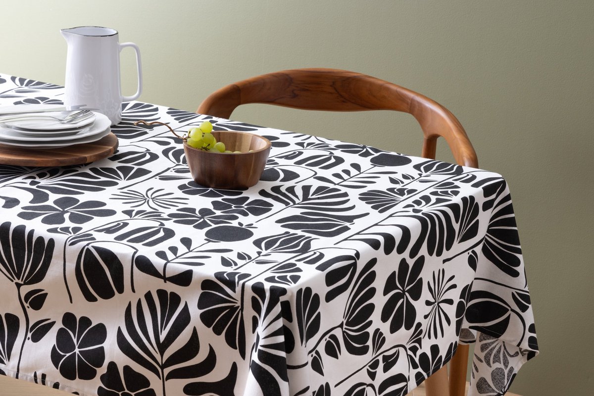 Atmosphera Twisted Lime Tafelkleed katoen - 150x250cm - Zwart/Wit
