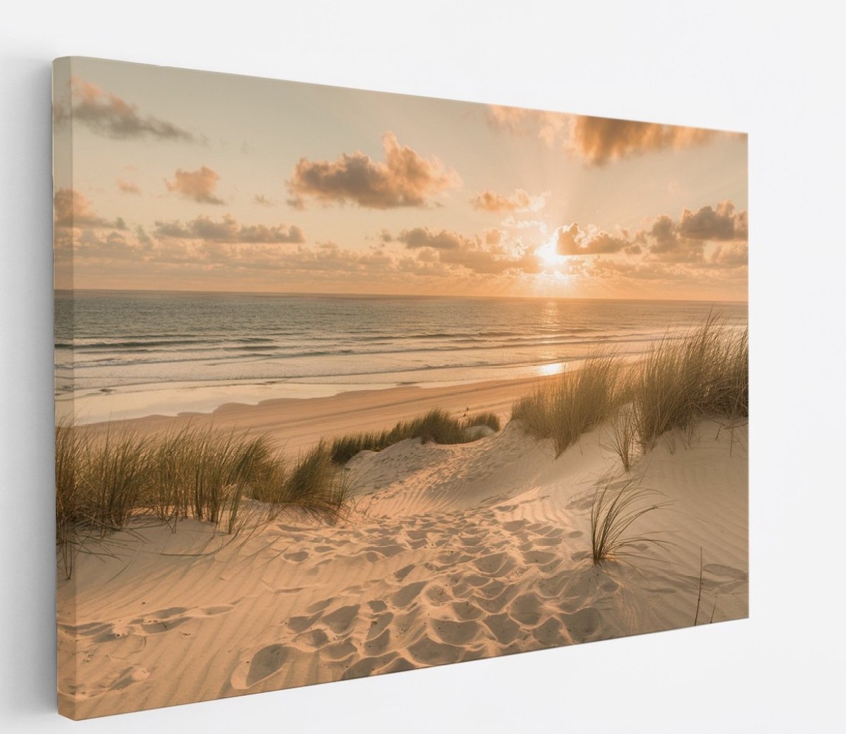 Saammp Canvas Schilderij - Golden Hour op het Strand - Duinen - 70x50 - Foto op canvas - Wanddecoratie - muurdecoratie Woonkamer - Slaapkamer decoratie - Canvas Print Multicolor