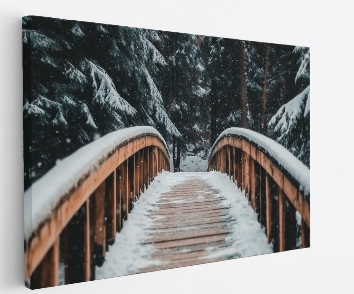 Saammp Canvas Schilderij - Natuur - Winter - Pad van bladeren - landschappen - 50x40 - Foto op canvas - Wanddecoratie - Muurdecoratie Woonkamer - Slaapkamer decoratie - Canvas Print Multicolor