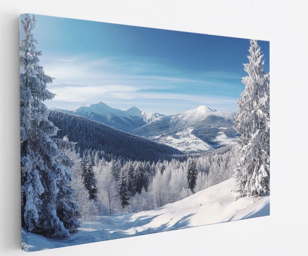 Saammp Canvas Schilderij - Natuur - Berg - Sneeuw - landschap - 100x75 - Foto op canvas - Wanddecoratie - Muurdecoratie Woonkamer - Slaapkamer decoratie - Canvas Print Multicolor