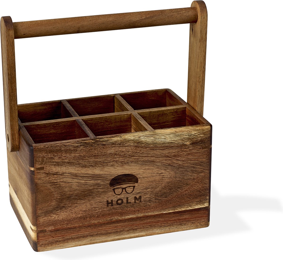HOLM Houten Opbergbox en Keukenorganizer – Keukenhouder met Handvat – Opbergdoos voor Bestek, Kookgerei & Kruiden – Acaciahout – FSC Gecertificeerd – 24,8 x 14,2 x 22,6 cm – Hout