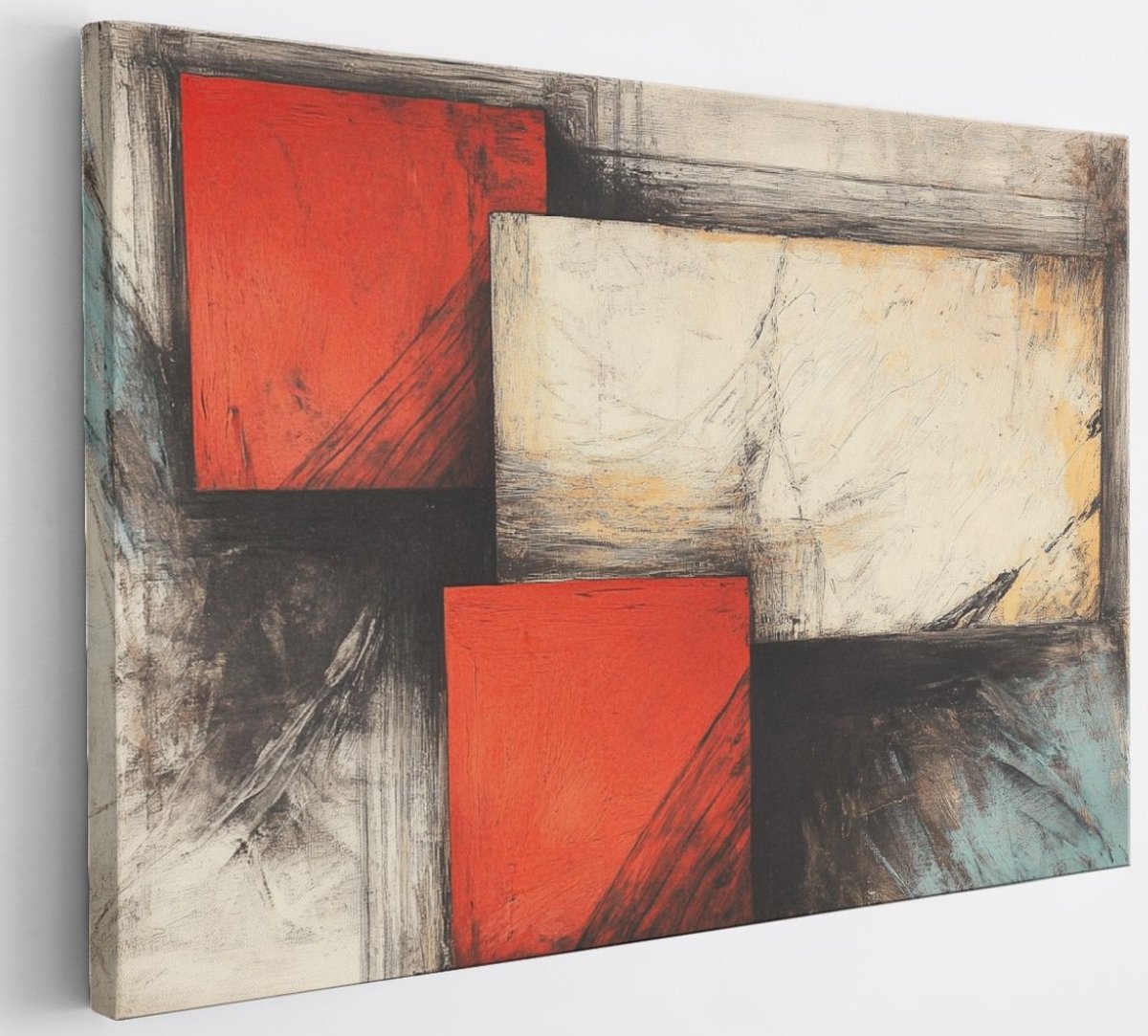 Saammp Canvas Schilderij - Rood geblokt - Abstract kunstwerk - 30x20 - Foto op canvas - Wanddecoratie - Muurdecoratie Woonkamer - Slaapkamer decoratie - Canvas Print Multicolor
