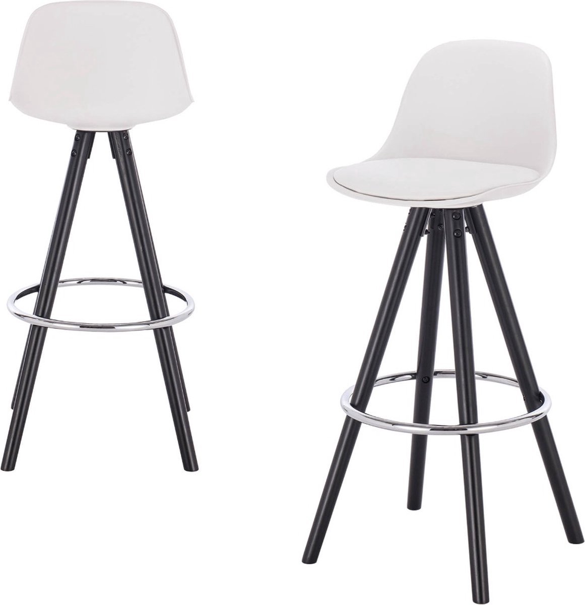 Bolt Edge Hoge Barkruk - Zithoogte 75 cm - Wit Kunstleer - Met Rugleuning - Zwart Frame - Set van 1