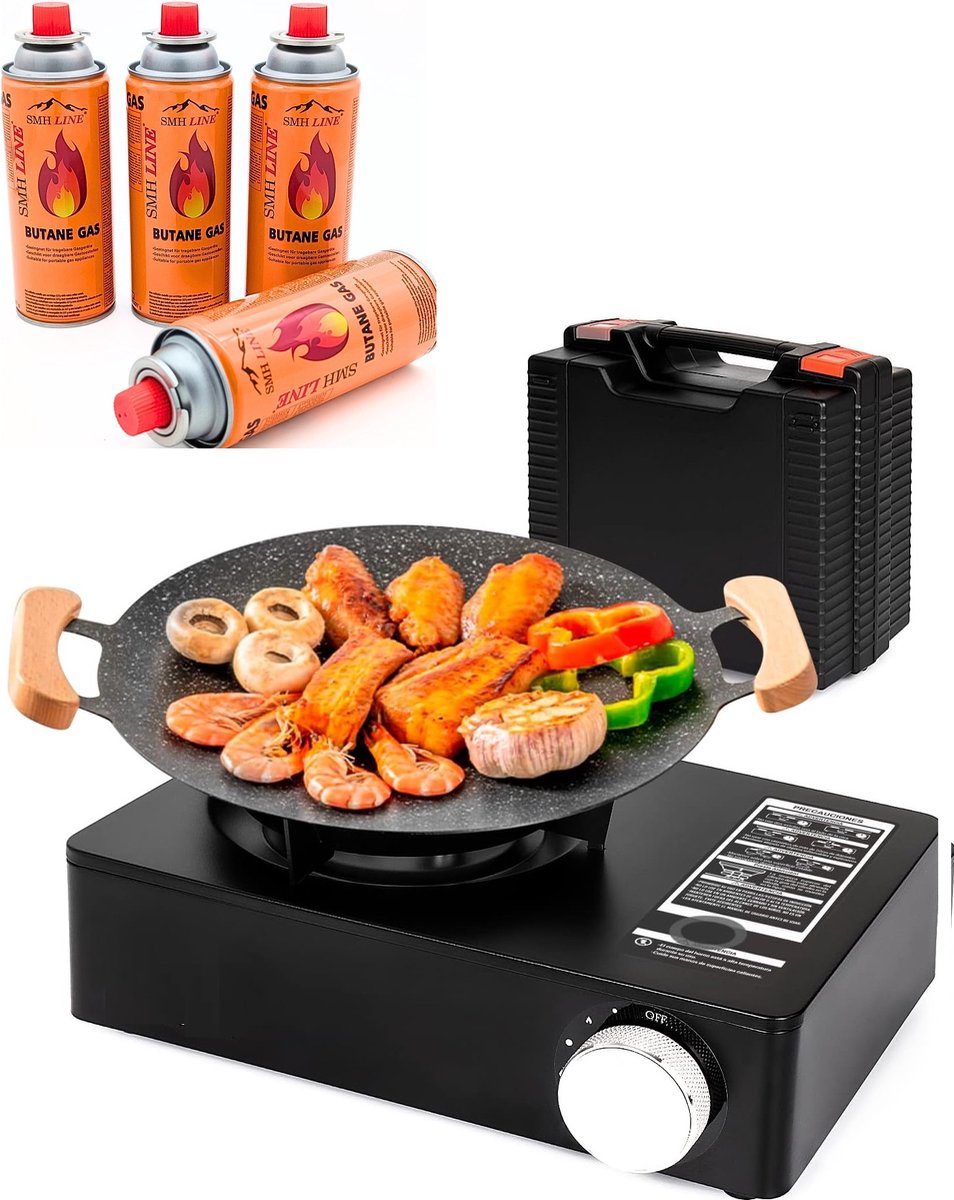 SMH LINE® Luxe Camping kooktoestel - 3500W - Incl. 8x Gasflessen en koffer - Kooktoestel op Gas