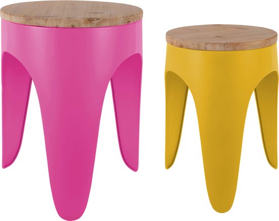 Leitmotiv - Set de tabourets Double Funky - Rose vif et jaune vif