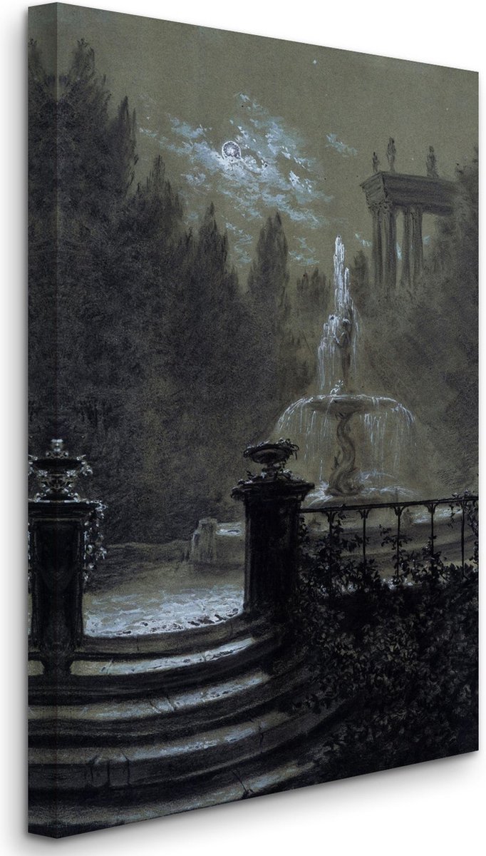 Carl Gustav Carus - Park with a Fountain in the Moonlight - Park met een fontein bij maanl