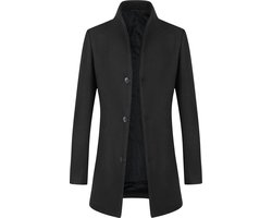Allthemen Heren Wollen Mantel Lange Slanke Jas met Opstaande Kraag - Winter Zakelijke Jas - XS