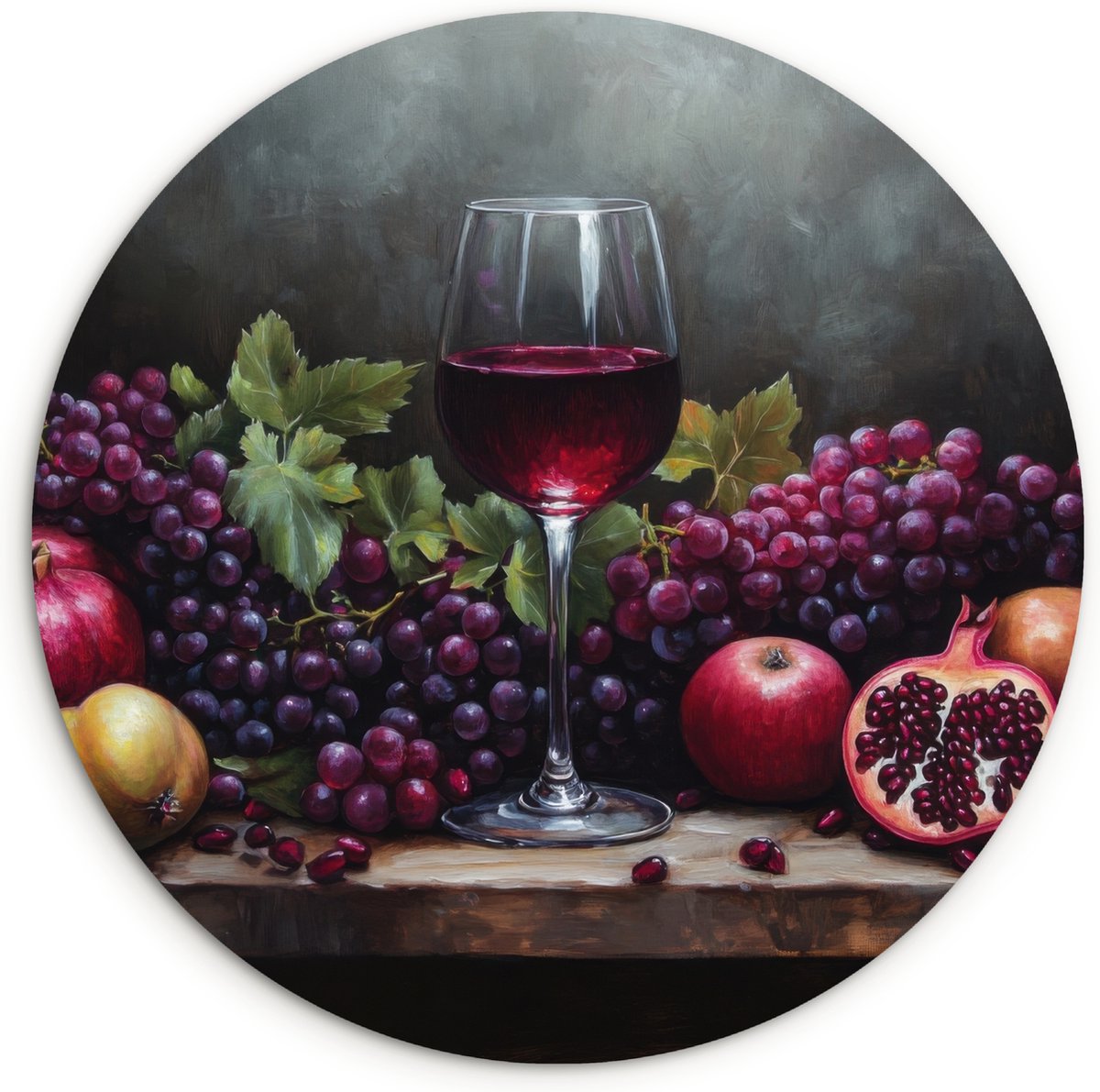 WallCircle Wandcirkel 60x60 cm - Muurcirkel Wijn - Fruit - Stilleven - Muurdecoratie woonkamer - Wanddecoratie keuken - Kamer decoratie accessoires - Ronde schilderijen
