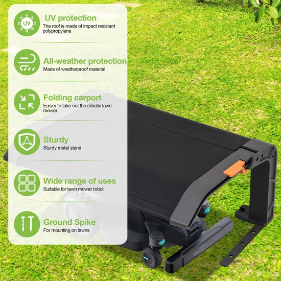 Garage pour robot tondeuse Abri robot pliable pour robot tondeuse 72x56x36 cm Zwart gris Parasol avec cadre en fer