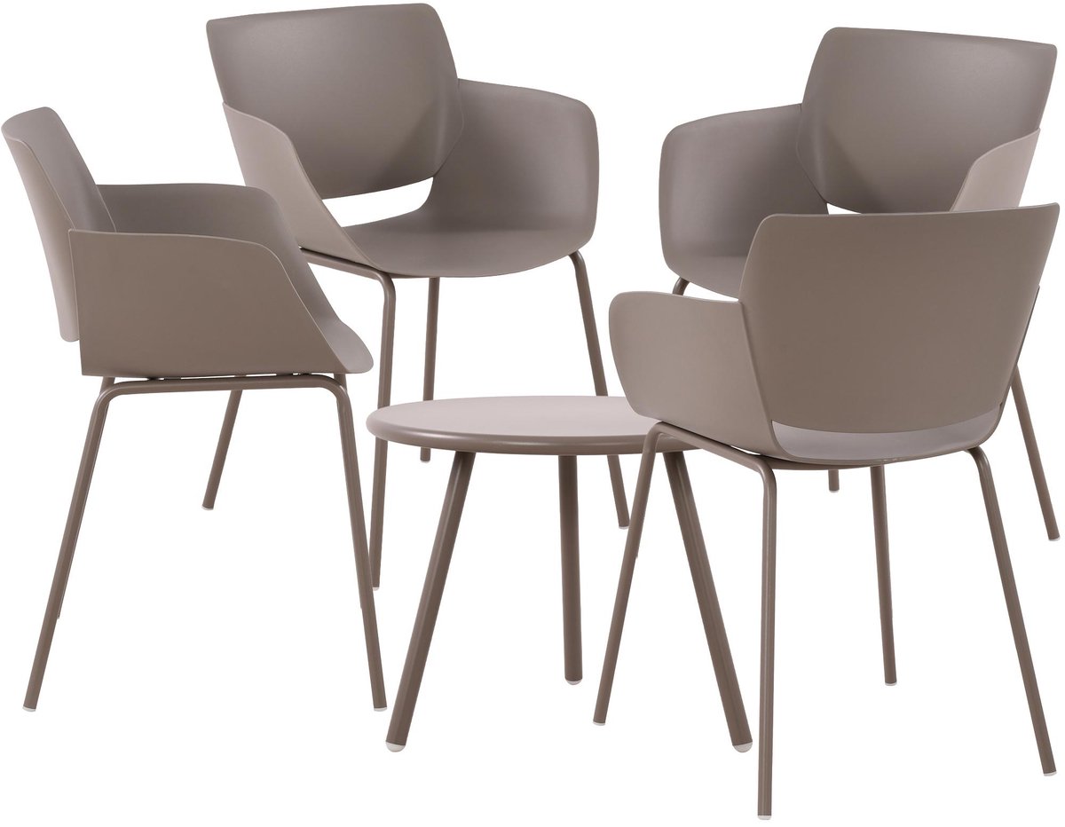 Tuinset met taupe Berea tafel en Alpena stoelen - weerbestendig en UV-bestendig.