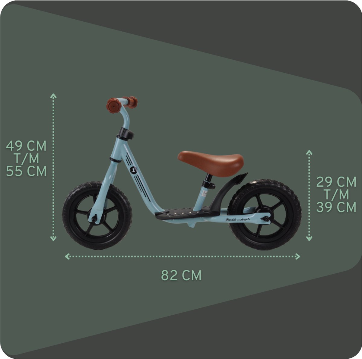 Bandits & Angels Metalen Loopfiets Starter Blauw met Voetenplank vanaf 2 Jaar - Limited Edition - Vintage Blauwe Loop Fiets - Verstelbaar Zadel 29 tot 39 cm - Voor Jongens en Meisjes - Compact en Veilig - Lage Instap met Voetenplank — afbeelding 5