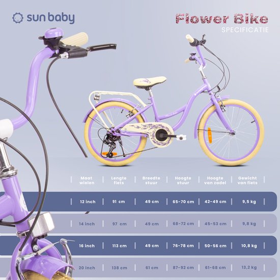 Flower Bike Fiets voor een meisje van 6 tot 10 jaar, 20 inch Lavendel, 6 versnellingen Shimano, kinderfiets in hoogte verstelbaar van Flower Bike — afbeelding 4