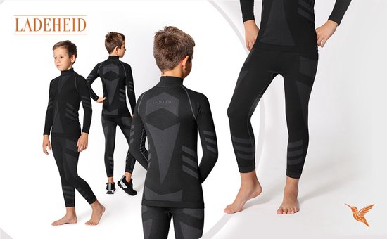 Ladeheid Thermobroek 2 Pack Set - Thermo ondergoed - Kinderen - Jongen - Meisjes – Grafiet/Kaki – 122-128 - LA-LA40-KIDS-Pants-2B