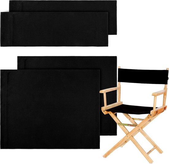 2 Set - Canvas Cover Vervanging Zitting Doek - Woonaccessoires Set - Casual Regisseursstoel - Meubelaccessoires - stoel zitting en rug vervanging - canvas - 54*41cm+53*20cm - zwart - voor Make up kruk, Visagie stoel, regisseursstoel