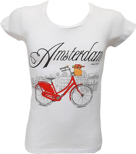 T-shirt dames Amsterdam bike - wit - maat XL