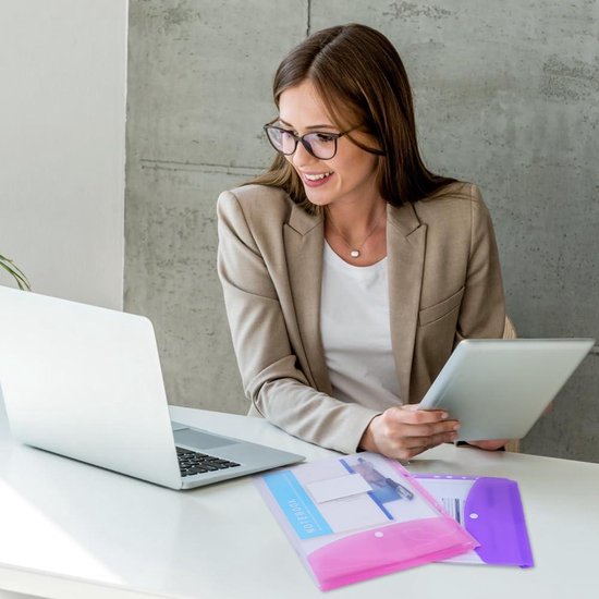 12-transparante-ringmappen-A4-geperforeerd-polypropyleen-11-gaten-gekleurde-hoezen-Kantoor-School-Thuis-Verticaal