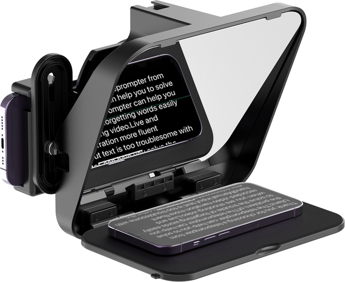 Ulanzi RT02 Universele Autocue voor Camera en smartphones - Teleprompter - Compact model - Aflezen van smartphone of tablet - Inclusief remote en app - Zwart