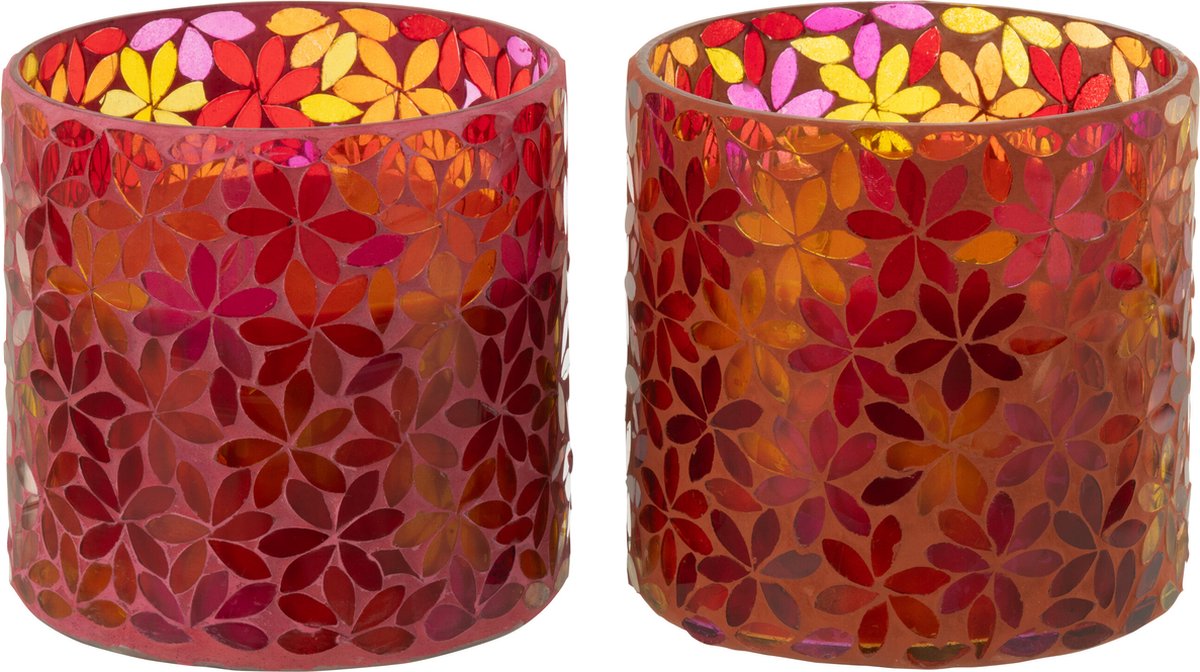 J-Line geurkaars Bloemen Mozaiek - Tender Rose - medium - 2 stuks - 55U Multi