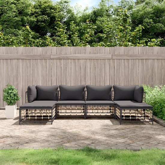 vidaXL 6-delige Loungeset - Poly Rattan - Antraciet Hoekbank - Lounge Set - Tuinset - Buitenshuis - Antraciet - Kunststof - Wicker - Aluminium - Patio Furniture - Garden Sofa