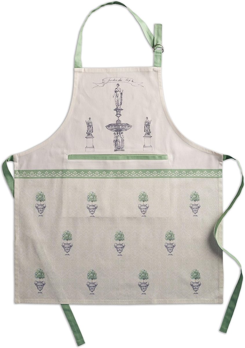 JGS ® 100% katoenen keukenschort uit 1 stuk met verstelbare nek en middenzak, lange stropdassen voor dames/heren, lente/zomer