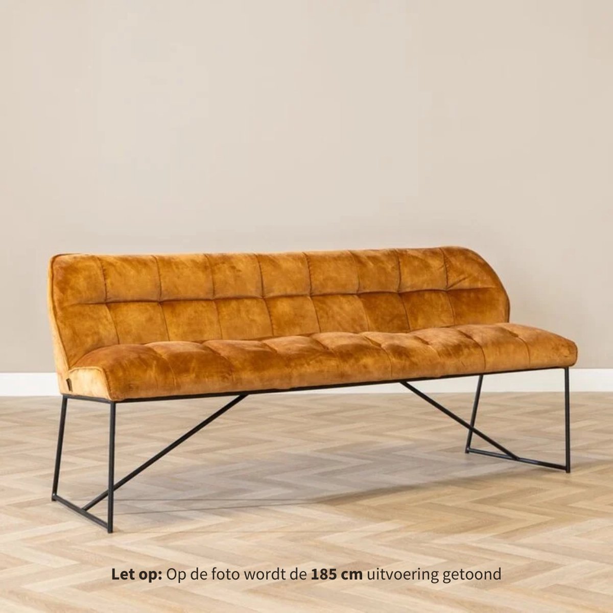 Bronx71® Velvet eetkamerbank Janna okergeel 220 cm - eettafelbank - eetbank