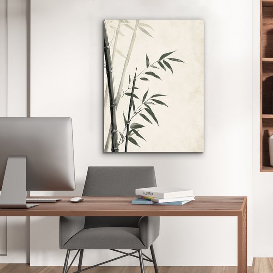 Aluminium schilderij 60x80 cm - Wanddecoratie metaal - Japandi - Bamboe - Beige - Metalen muurdecoratie woonkamer - Decoratie industrieel - Foto op dibond - Industriële accessoires slaapkamer