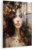 MuchoWow® Glasschilderij 30x40 cm - Schilderij acrylglas - Vrouw - Portret - Abstract - Kunst - Foto op glas - Muurdecoratie woonkamer - Wanddecoratie slaapkamer - Schilderijen