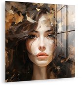 MuchoWow® Glasschilderij 20x20 cm - Schilderij acrylglas - Vrouw - Portret - Abstract - Kunst - Foto op glas - Muurdecoratie woonkamer - Wanddecoratie slaapkamer - Schilderijen