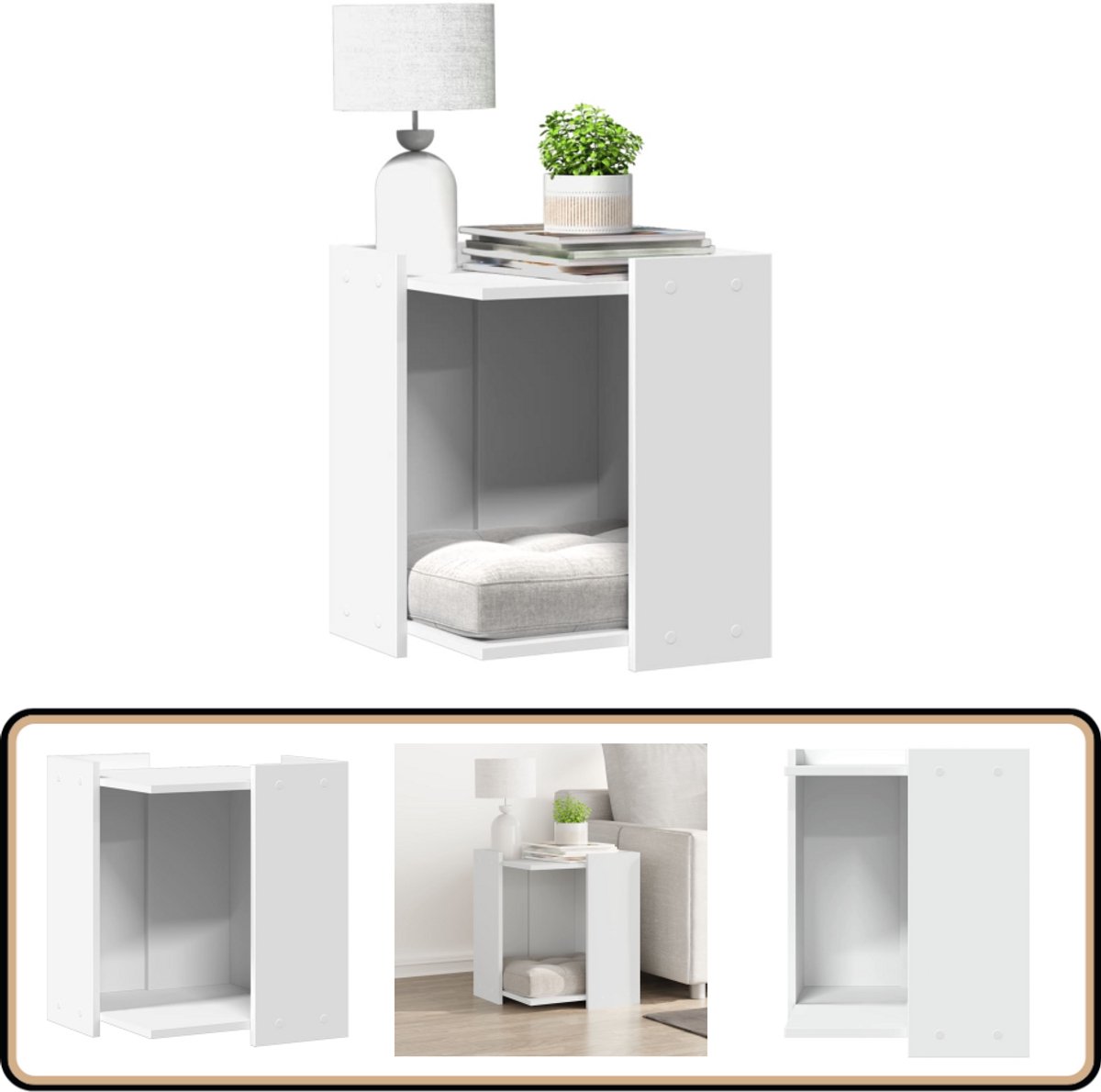 vidaXL Kattenbakkast wit – 42x42x51 cm Kattenbakkast – Kattenbak Meubel – Kattenbak Hider – Kattenhuis – Bijzettafel