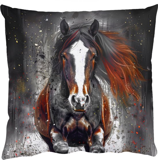 Sierkussens - Kussentjes Woonkamer - 45x45 cm - Paard - Dieren - Zwart - Luxe - Modern