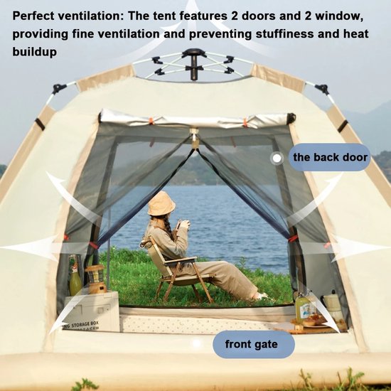 Rustive Kampeertent - Camping Tent - Voor Max. 1 Persoon - Waterdicht - Zonbestendig - Snel Opzetbaar - 210x210x142 cm van Rustive — afbeelding 2