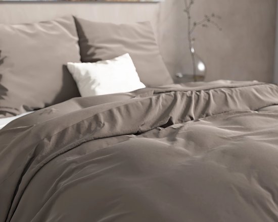 Warme flanel dekbedovertrek uni taupe - 140x200/220 (eenpersoons) - heerlijk zacht en comfortabel - luxe uitstraling - donsachtig laagje - ideaal tegen kou - zalig slapen van Merkloos — afbeelding 2