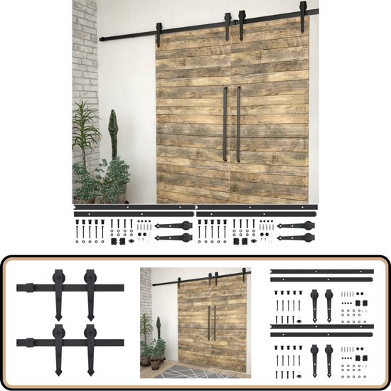 vidaXL Schuifdeursysteem - Zwart - 200 cm - 80 kg Schuifdeur Systeem - Schuifdeur Accessoires - Hardware Sets - Wandmontage - Keukenschrijnwerk