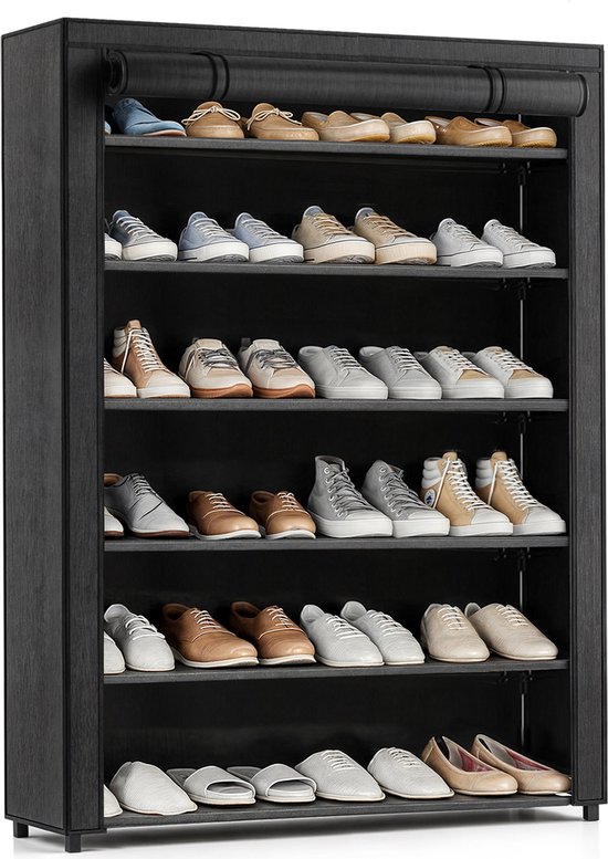 Avelona Schoenenkast Zwart – 6 Lagen Schoenenrek – Opbergkast voor 36 Paar – 108x100x28 cm - Schoenen Opbergsysteem – Schoenenkast Zwart