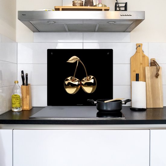 KitchenYeah® Protection plaque induction 59x52 cm - Cerisier - Noir - Or - Chrome - Protege plaque de cuisson - Couvre plaque induction - Protecteur d'induction - Cuisine