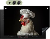 KitchenYeah® Protection plaque induction 83x52 cm - Poulet - Toque - Blanc - Noir - Protege plaque de cuisson - Couvre plaque induction - Protecteur d'induction - Cuisine