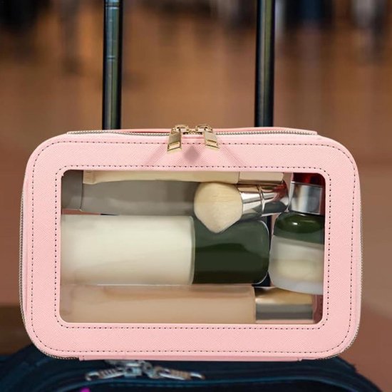 Lily England Doorzichtige opbergtas voor op reis - Kleine draagbare toilettas voor op de luchthaven - Make-uptas voor onderweg - Zwart en goud