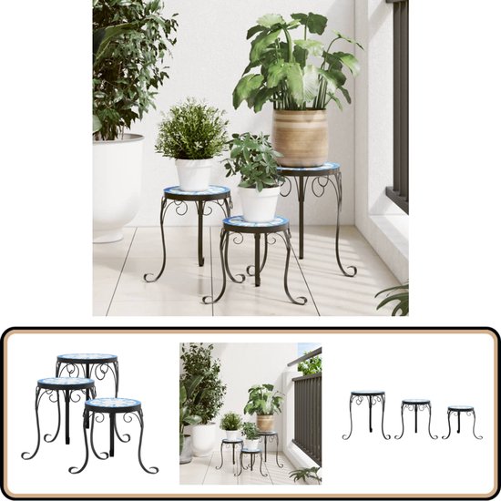 Outsunny set van 3 plantenstandaards, stapelbare bloemenkrukken voor tuin en balkon, zwart Outsunny set van 3 plantenstandaards, stapelbare bloemenkrukken voor tuin en balkon, zwart
