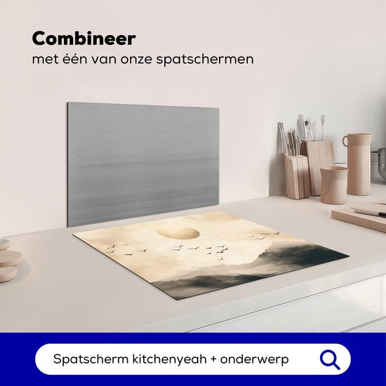 KitchenYeah® Protection plaque induction 60x52 cm - Paysage - Japandi - Oiseaux - Protege plaque de cuisson - Couvre plaque induction - Protecteur d'induction - Cuisine