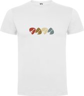 Wit T-Shirt met Kleurrijke print “ Gitaren – Plectrum – Muziek – Good Vibes “ Print Full Color Maat M