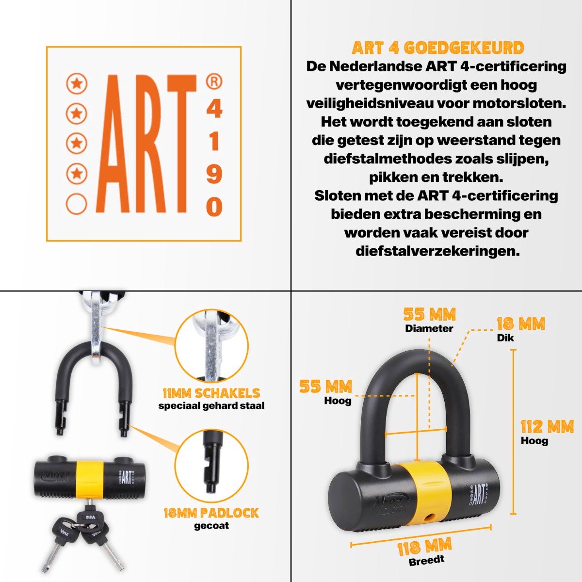 VINZ Trivor ART 4 Kettingslot - Scooterslot / Motorslot - ART 4 Slot Motor, Scooter & Fiets - 120cm – foto 4