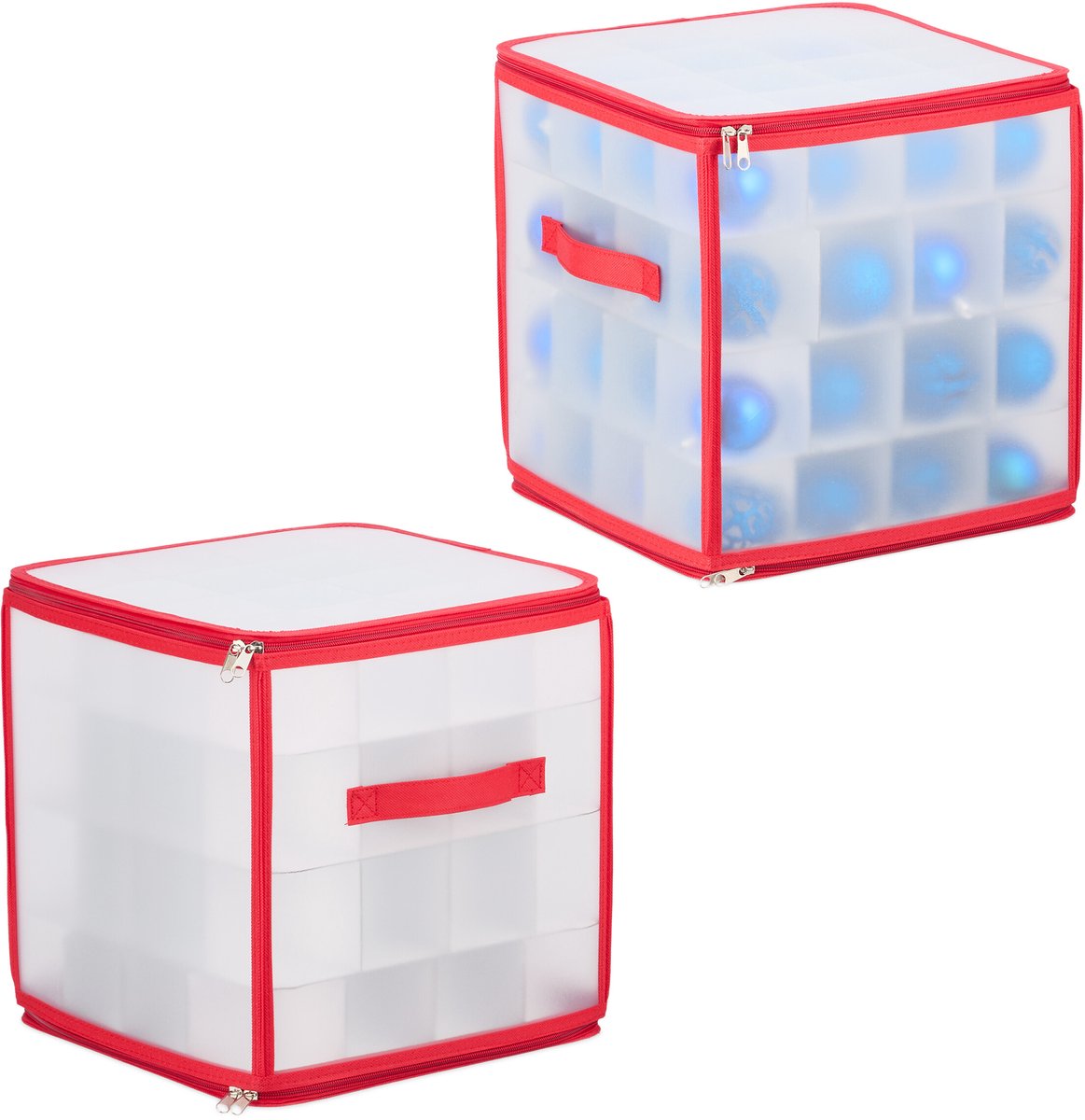 2x kerstballen opbergbox - 64 vakken - 31 x 30 x 30 cm - verstelbare schotjes