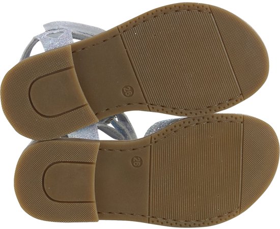 Zolen van witte kindersandalen met glitter. Merk: Vertbaudet.